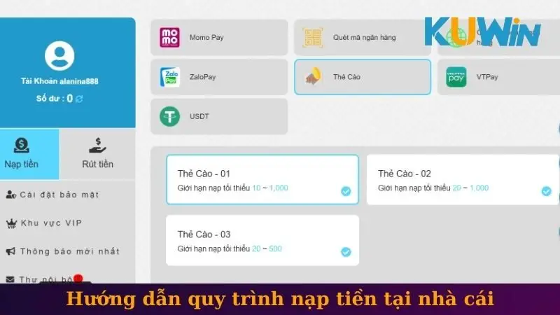 Hướng dẫn quy trình nạp tiền tại nhà cái